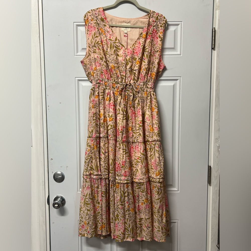 Umgee vneck tiered sleeveless floral print lined dress size large